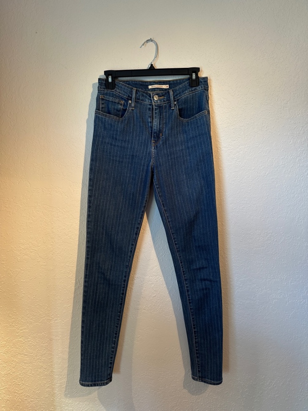 Levi's 721 High Rise Skinny Jeans in Dark Blue Pinstripe